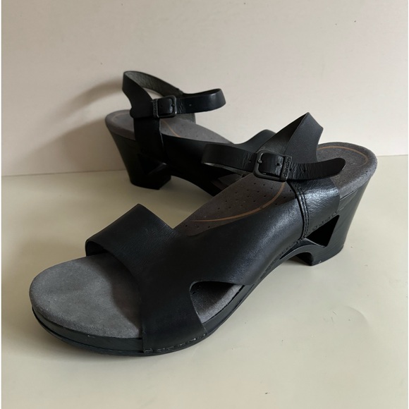 Dansko Shoes - Dansko Tasha Black Full Grain Leather Buckle Ankle Strap Heels Women Sz 10.5/11